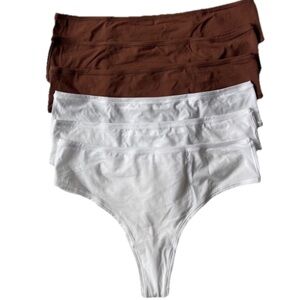 (6) NEW SKIMS Fits Everybody Thong Panties Size LARGE brown white